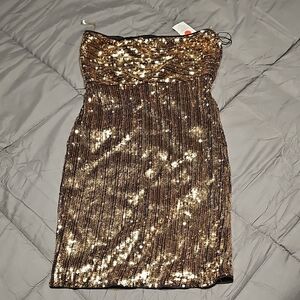 Sequin Strapless Gold Dress